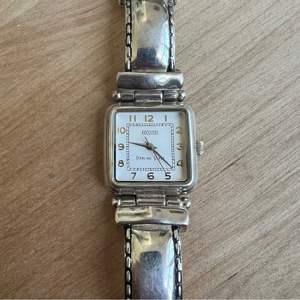 Ecclissi ladies 925 Sterling silver square dial dress watch NEW BATTERY